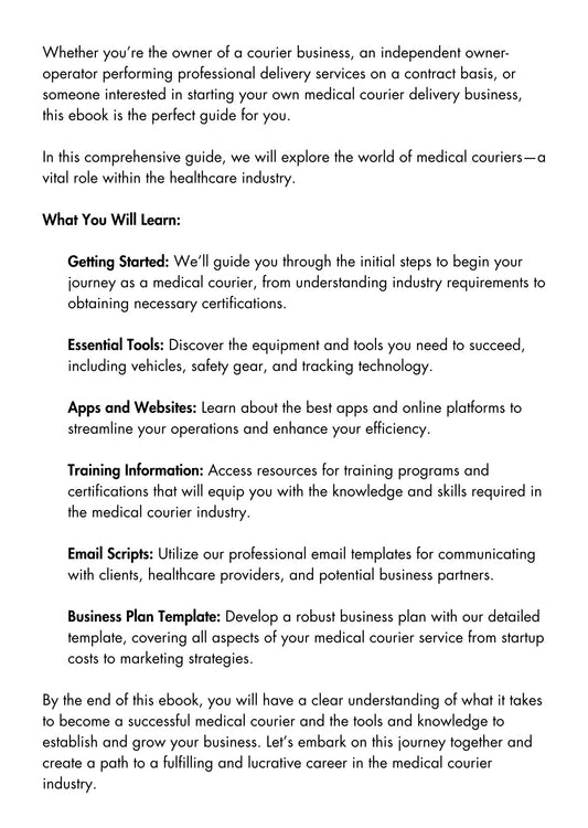 DFY “The Medical Courier Blueprint” Resellable E-Book