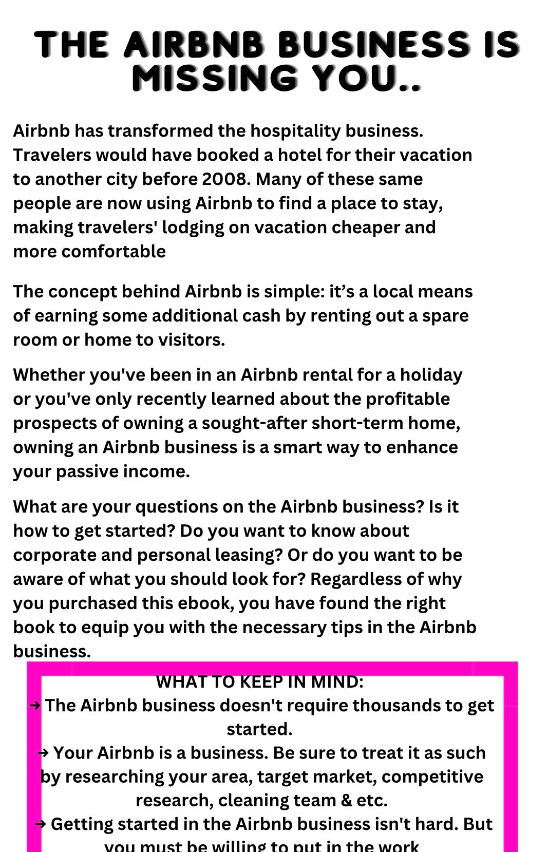 DFY “A Guide To: Starting Your AirBnb Business” Resellable E-Book